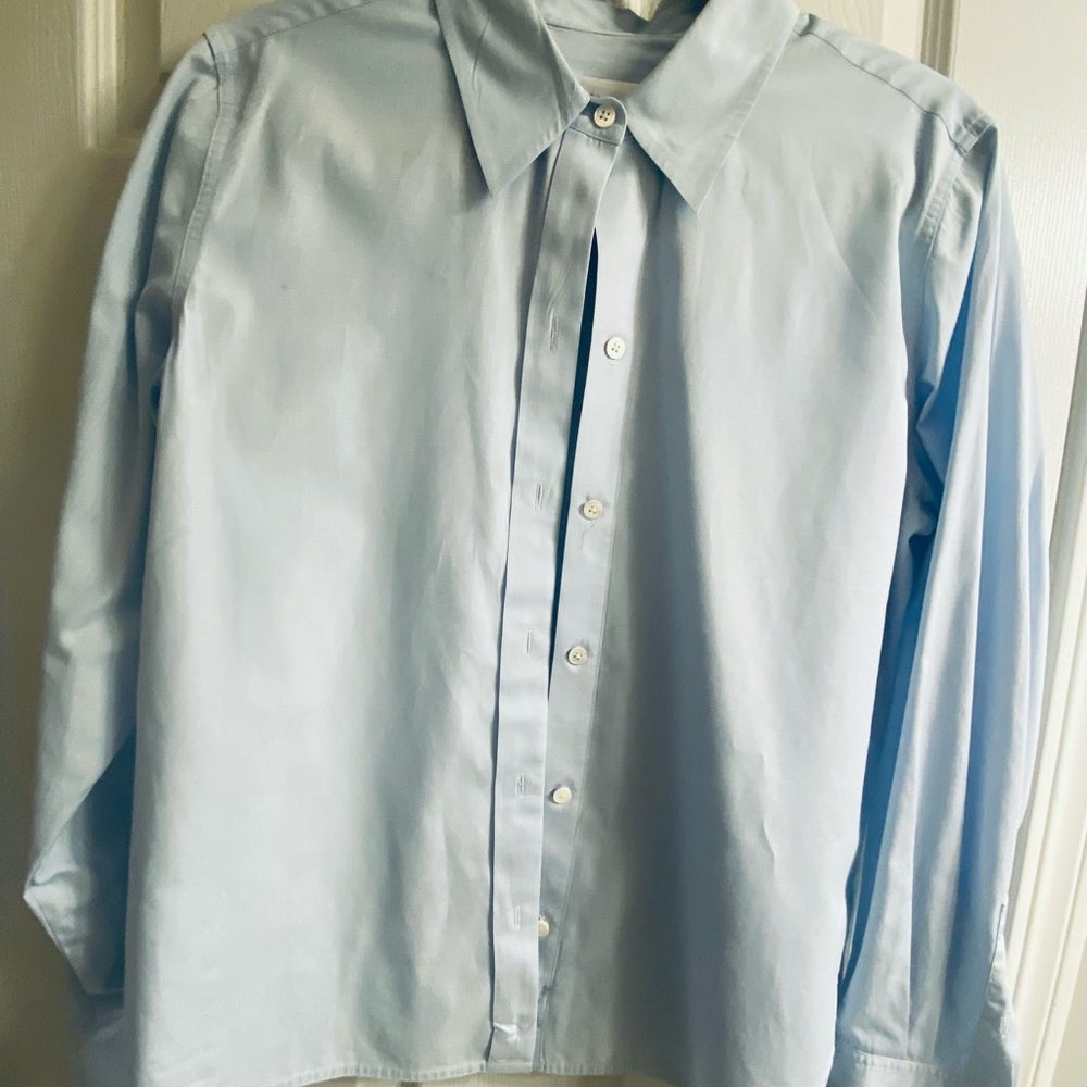 Elegant Light Blue Medium Women's Cotton Button Down Shirt by Talora